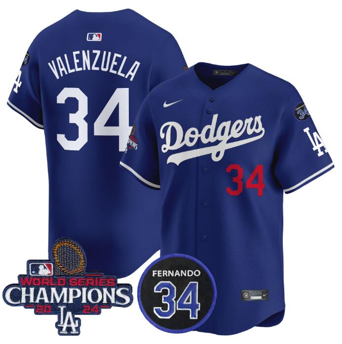 Men's Royal Los Angeles Dodgers Active Player Cuatom 2024 World Series Champions With Fernando Memorial Patch Alternate Limited Stitched Baseball Jersey